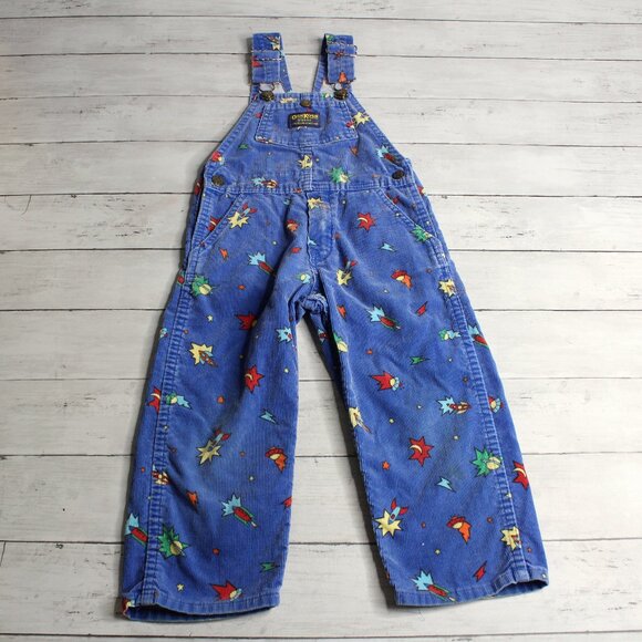 Vintage Oshkosh B'gosh Boy's Vestbak Bib Overalls Size 4T Space Rocket USA